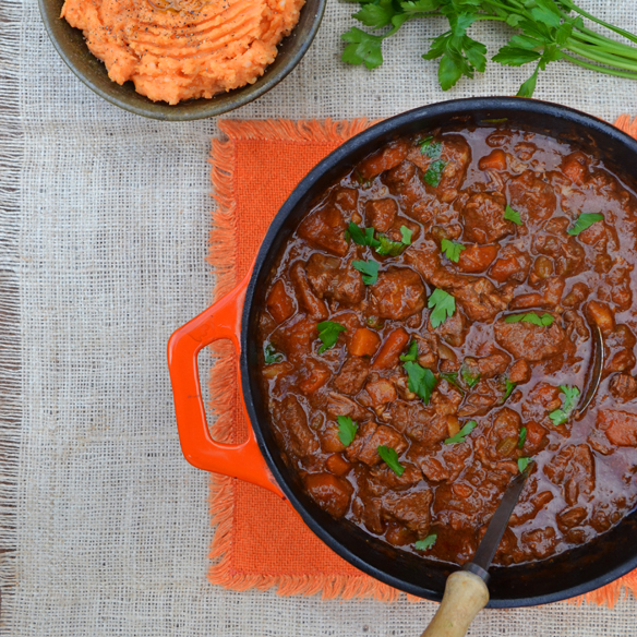Beef and Guinness stew with sweet potato mash