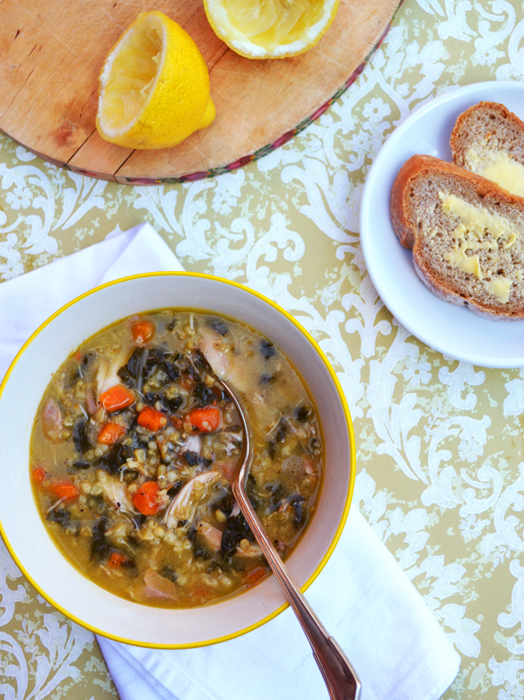 Chicken soup with freekeh and lemon