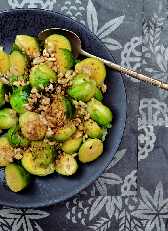 Brussels sprouts with toasted walnuts. One Equals Two.