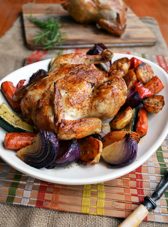 Roast chicken and herbed veggies. One Equals Two.
